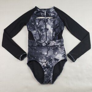 Jo + Jax Long Sleeve Mesh Leotard Womens Adult Medium Black One Piece Stretch